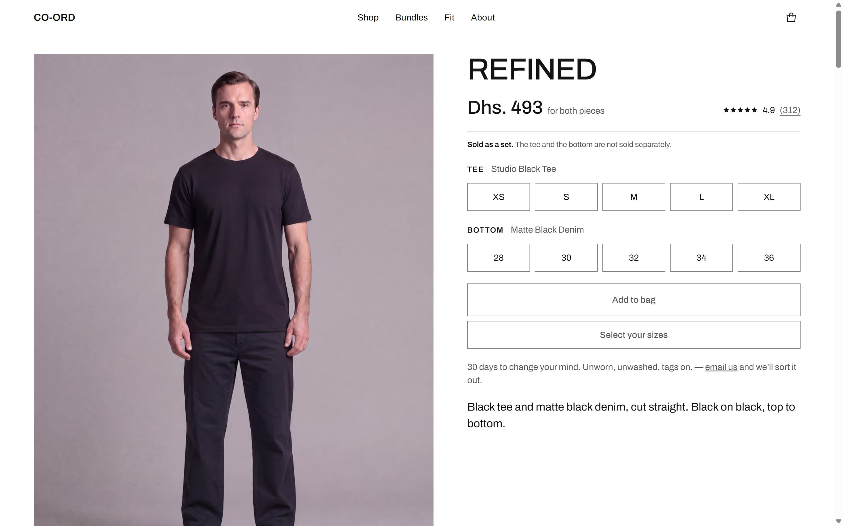 Sold as a set, with a size for the tee and a size for the bottom