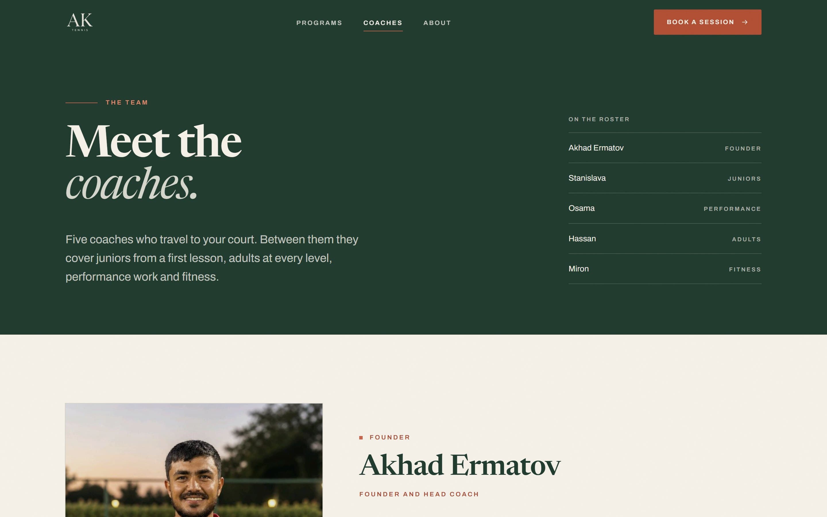 The roster: five coaches, led by founder Akhad Ermatov