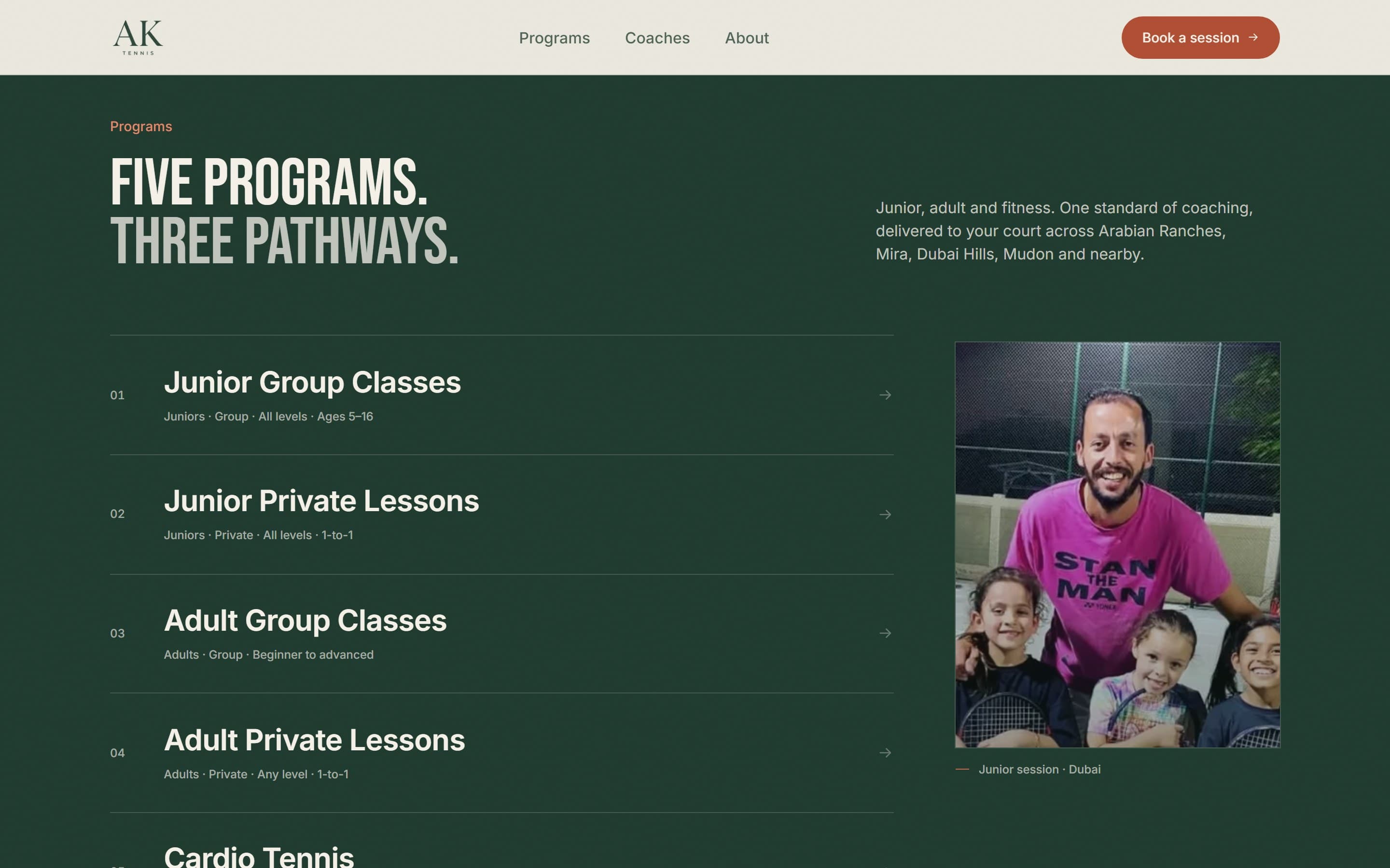 Programs: five, across junior, adult and fitness pathways