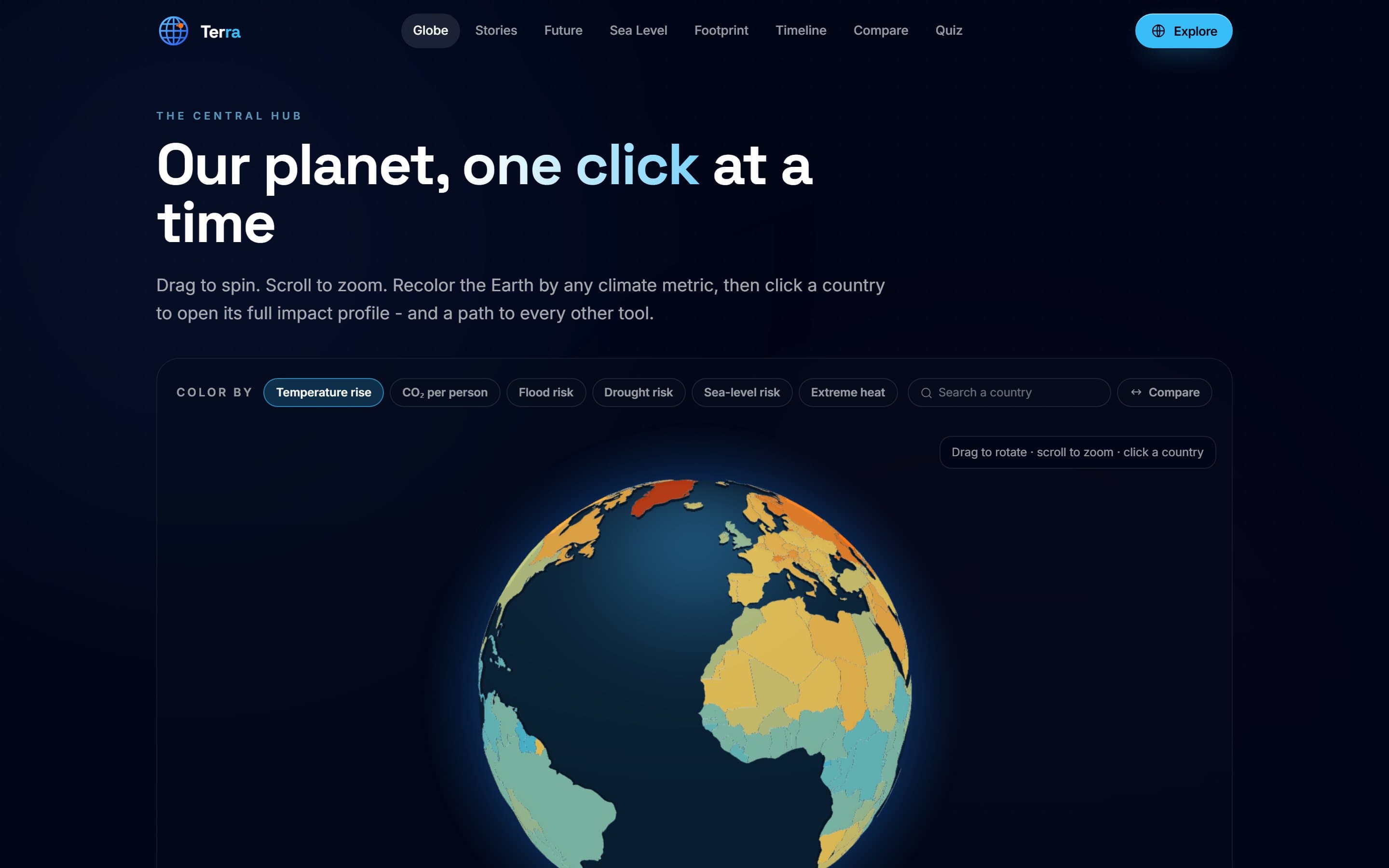 The globe hub: recolour the Earth by any climate metric